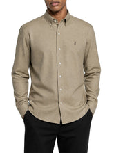 Polo Shirt Mens Long-Sleeve Plain Linen Blend Stone