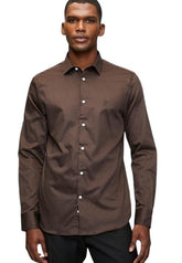 Polo Shirt Mens Long-Sleeve Essential Sateen Chocolate