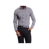 Polo Shirt Mens Long-Sleeve Geometric Print Navy