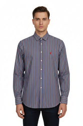 Polo Shirt Mens Long-Sleeve Signature Adonai Stripe Blue