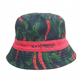 Klevas reversible bucket hat patterned side with red band on a white background