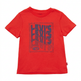 Front of the red Levi's kids t-shirt with wavy logo on a pure white background