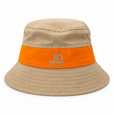 Jonathan D stone and orange bucket hat on a white studio background