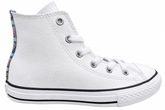 White Converse high-top shoe, outer side view