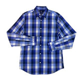 Polo Shirt Mens Long-Sleeve Custom Check Blue