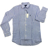 Polo Shirt Mens Long-Sleeve Linen Blue