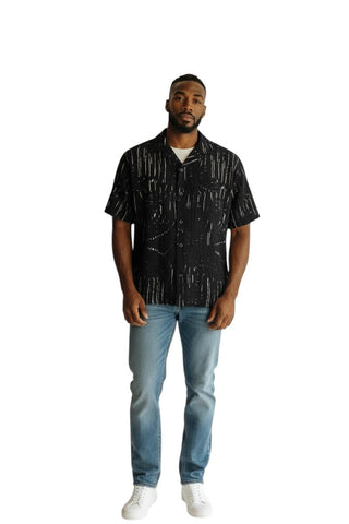 Jonathan D Button Up Shirt Massari Crinkle Black