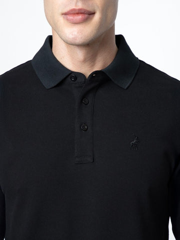 The Polo Essential Pique Long Sleeve Golfer – Jet Black