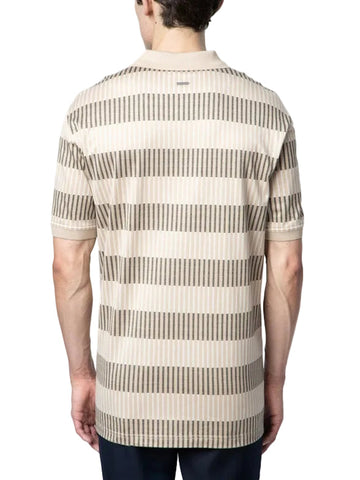 Polo Golfer Mercerised Stripe Stone