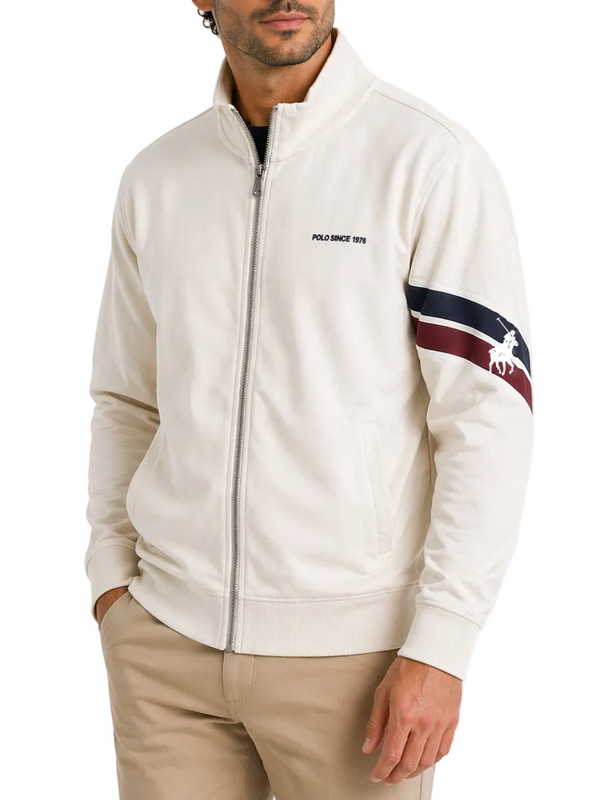 Polo Tracksuit Mens Sport Zip Thru Sweat Top & Cuffed Jogger Off White