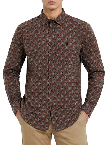 Polo Shirt Mens Long-Sleeve Printed Swirl Orange