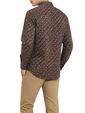Polo Shirt Mens Long-Sleeve Printed Swirl Orange