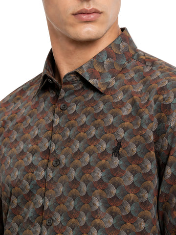 Polo Shirt Mens Long-Sleeve Printed Swirl Orange
