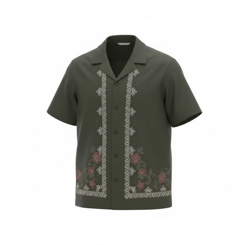 Jonathan D Giu Embroidered Shirt Olive