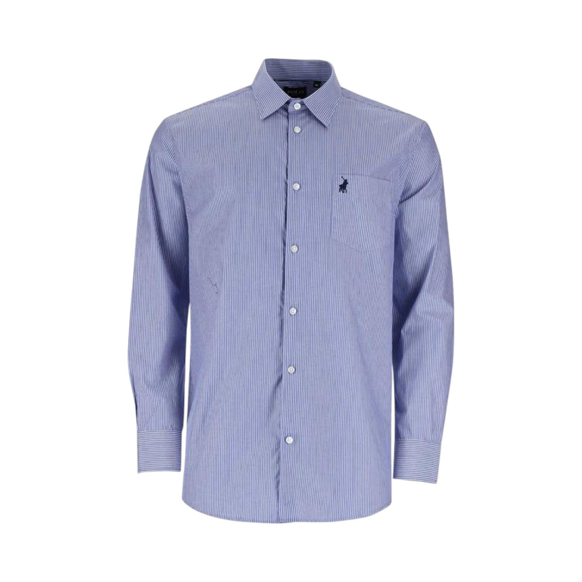 Polo Shirt Mens Long-Sleeve Relaxed Fit Pocket Stripe Blue