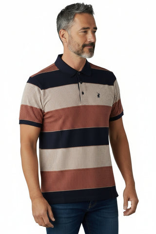 Polo Mens Textured Stripe Double Mercerised Golfer – Multi