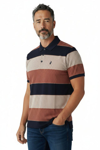 Polo Golfer Mercerized Vertical Stripe Burgandy/Navy