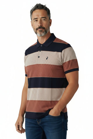 Polo Mens Textured Stripe Double Mercerised Golfer – Multi