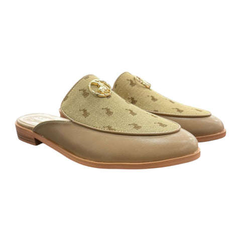 Polo Women Jacquard Circle Trim Mule Sandal - Stone Brown