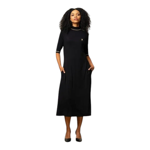Polo 3/4 Sleeve Nia Dress - Black