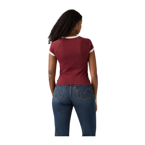 Levis Ladies T-Shirt Riley Raglan Glitz Burgandy