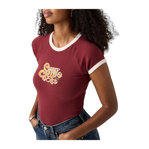 Levi’s Women’s Riley Raglan Glitz Slim Fit Tee – Burgundy