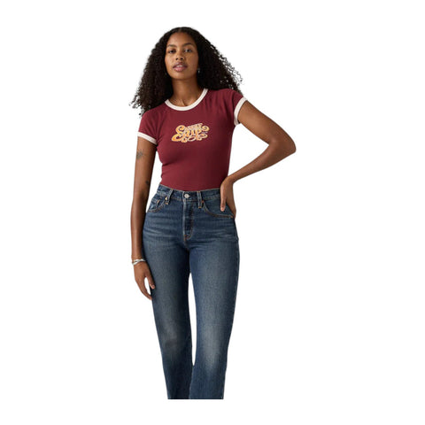 Levis Ladies T-Shirt Riley Raglan Glitz Burgandy