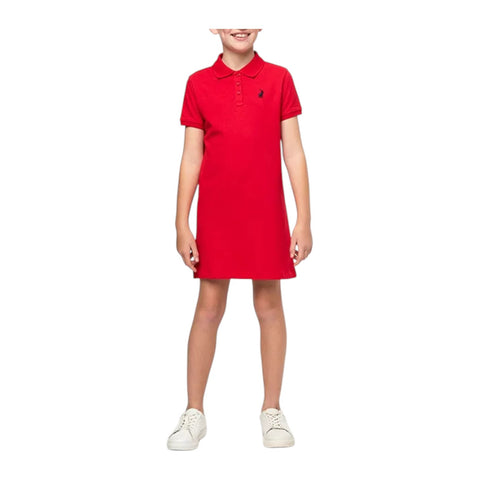 Polo Girls Dakota Red Short Sleeve Golfer Dress – Cotton Piqué Mid-Length Kids Dress