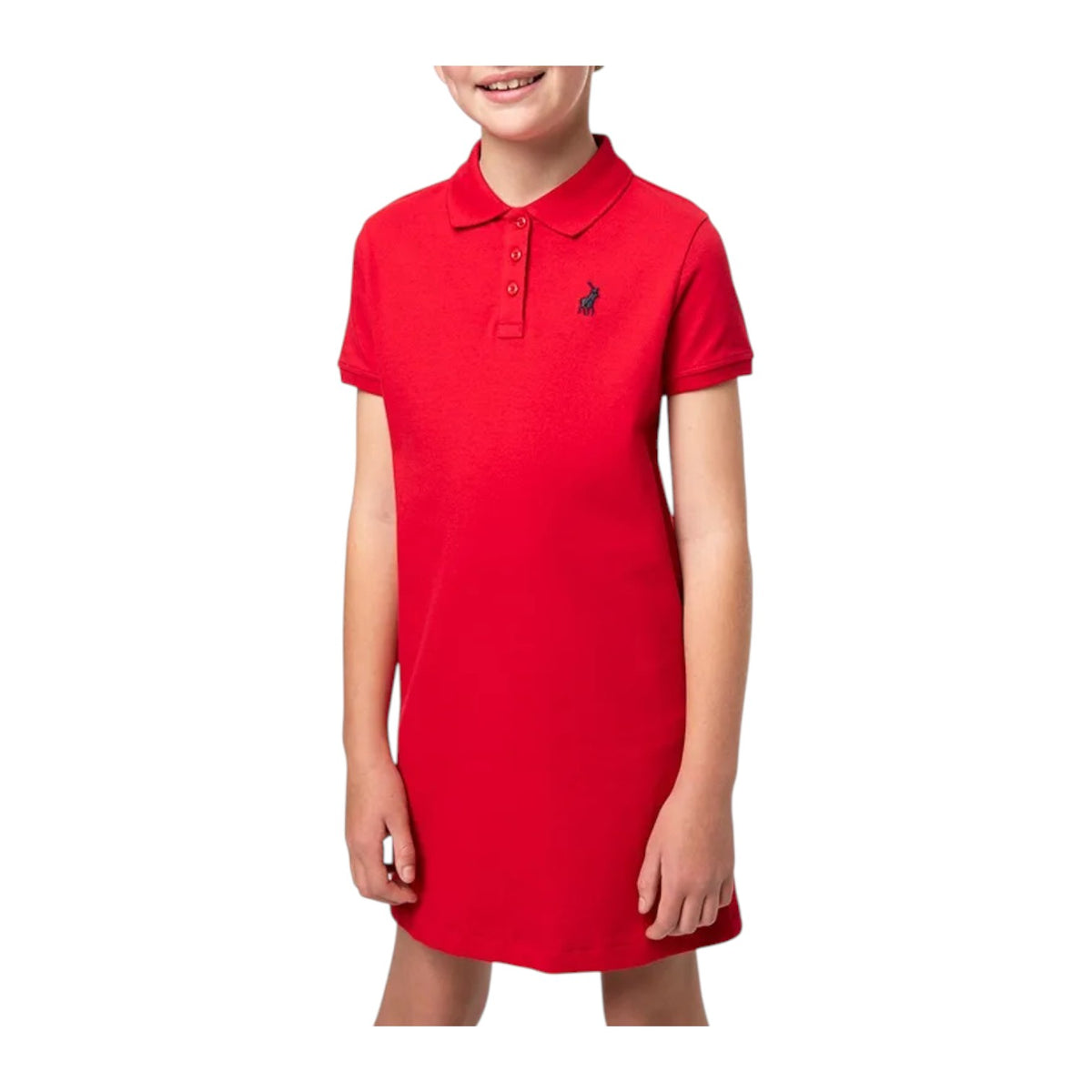 Polo Girls Dakota Red Short Sleeve Golfer Dress – Cotton Piqué Mid-Length Kids Dress