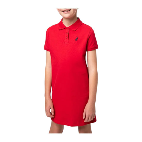 Polo Girls Dakota Red Short Sleeve Golfer Dress – Cotton Piqué Mid-Length Kids Dress
