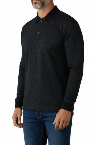The Polo Argyle Jacquard Long Sleeve Golfer – Textured Black