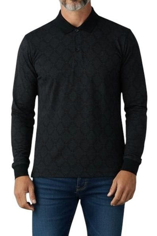 The Polo Argyle Jacquard Long Sleeve Golfer – Textured Black