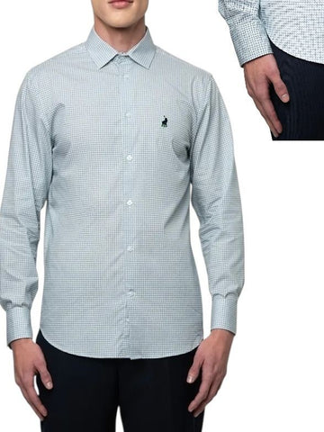 Polo Shirt Mens Long-Sleeve Geometric Printed Blue