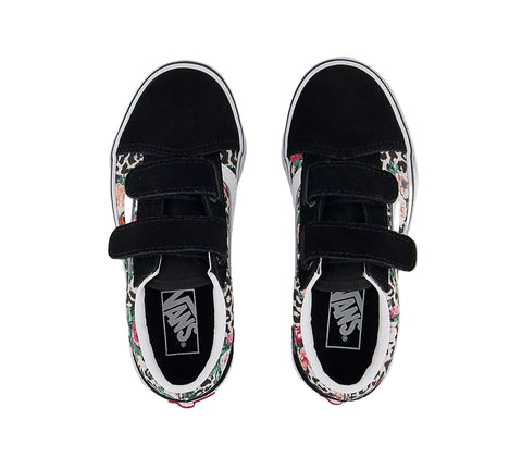 Vans Kids Old Skool Velcro Leopard Floral Black