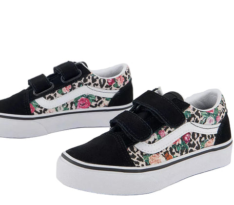 Vans Kids Old Skool Velcro Leopard Floral Black