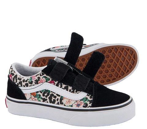 Vans Kids Old Skool Velcro Leopard Floral Black