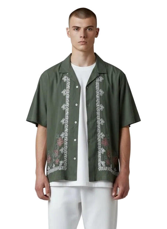 Jonathan D Giu Embroidered Shirt Olive