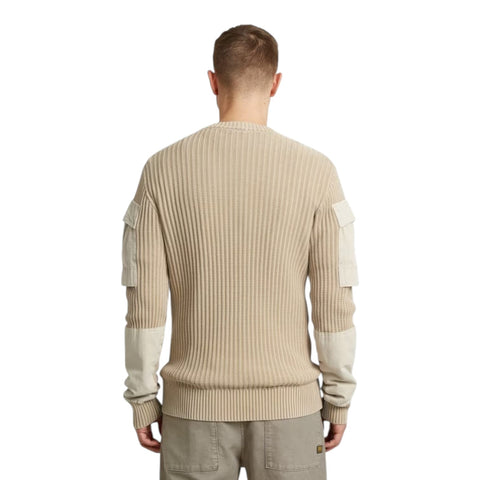 G-Star Knitted Mix Washed Sweater - Cream Baige | Woven Pullover