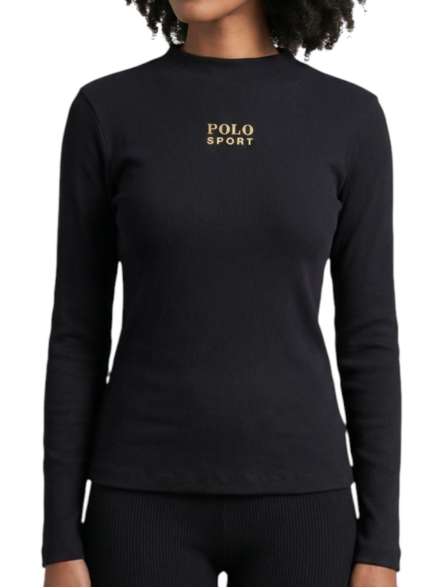 Polowomans Luna Ribbed Sport T-Shirt - Black