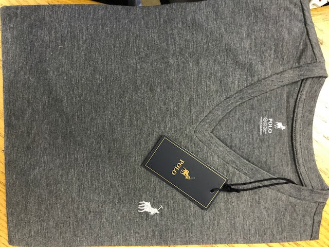 Polo T-Shirt Mens V-Neck Charcoal