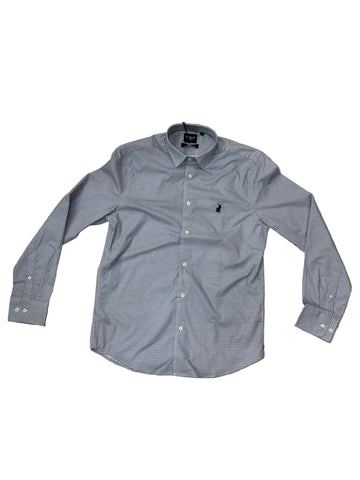 Polo Shirt Mens Long-Sleeve Geometric Printed Blue