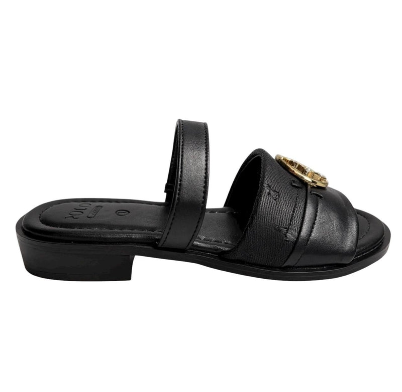 Polo Ladies Sandals Circle Trim Slide Black