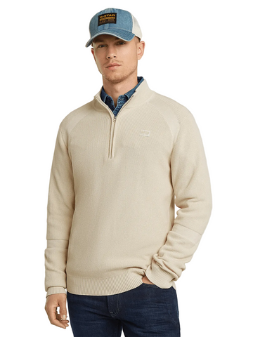 G Star Sweater Knitted Zip Serrated Stone