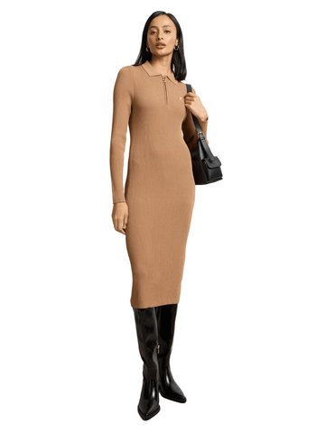The Polo Ralph Lauren Women's Laya Rib-Knit Polo Dress – Camel