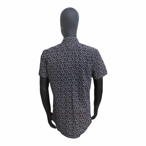 Polo Shirt Mens Short-Sleeve Floral Print Navy