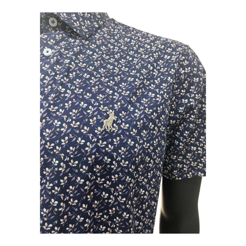 Polo Shirt Mens Short-Sleeve Floral Print Navy