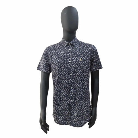 Polo Shirt Mens Short-Sleeve Floral Print Navy