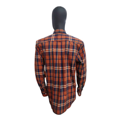 Polo Shirt Mens Long-Sleeve Weekender Bold Check Orange Rust