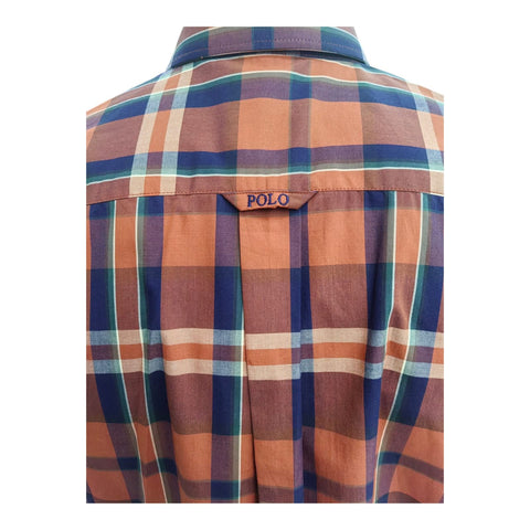 Polo Shirt Mens Long-Sleeve Weekender Bold Check Orange Rust