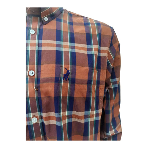 Polo Shirt Mens Long-Sleeve Weekender Bold Check Orange Rust